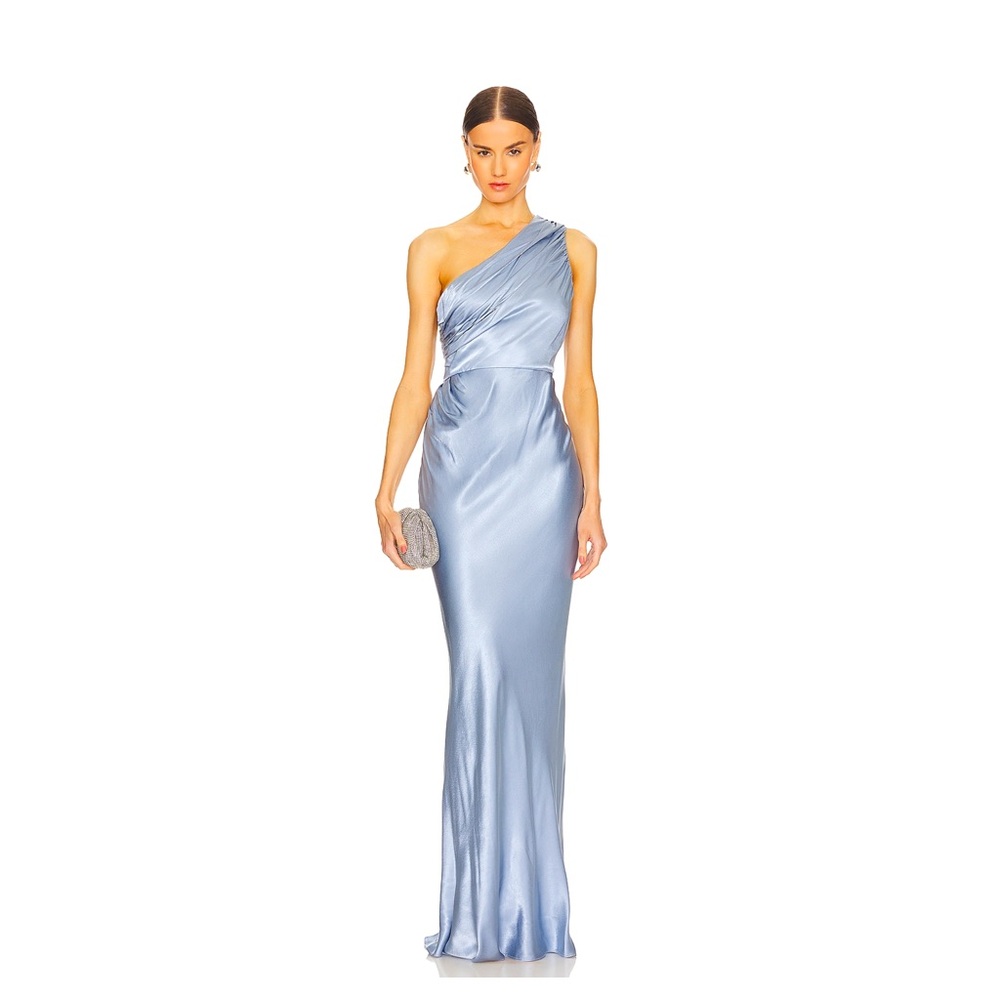 Shona Joy Blue One-Shoulder Sleeveless Gown